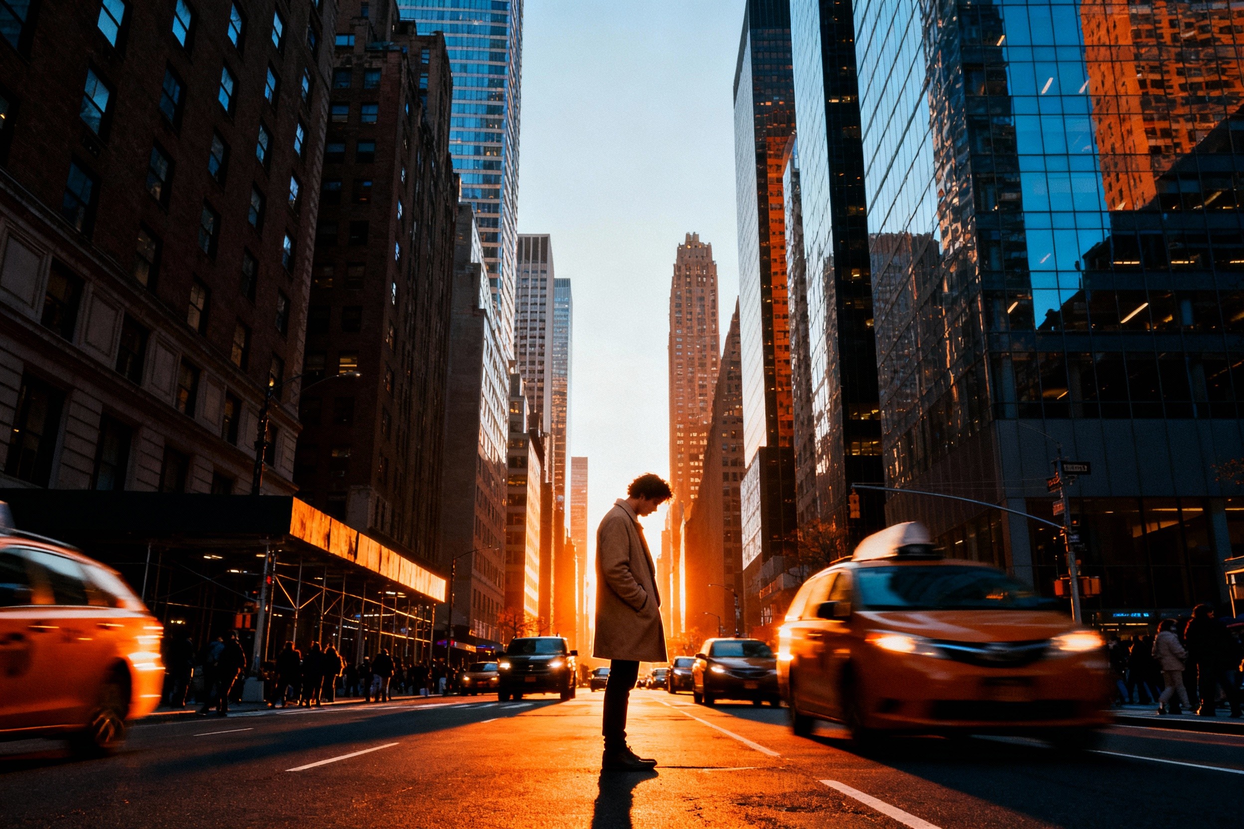 Una persona solitaria en una gran ciudad